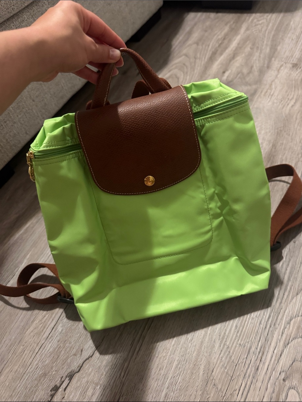 Longchamp Brown & Lime Green Backpack